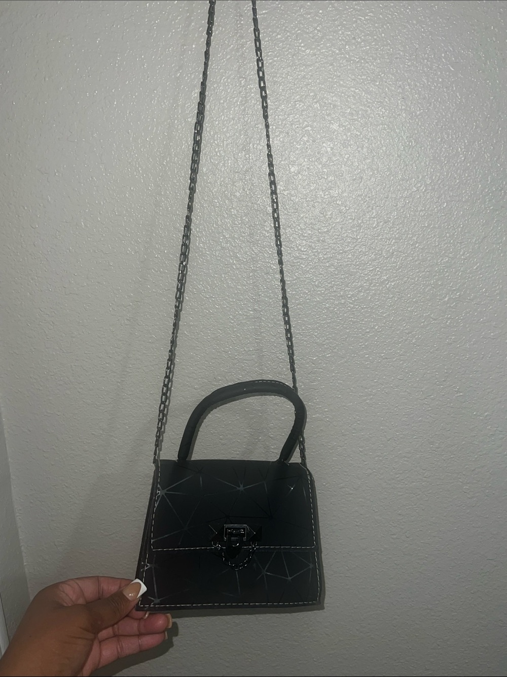 Mini Black Geometric Top-Handle /Crossbody Women's Bag - Picture 2 of 3